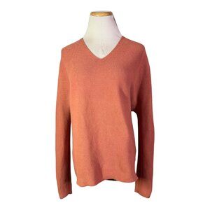 Uniqlo Size M 3D Knit Cotton Cocoon Sweater V-Neck Orange-Pink